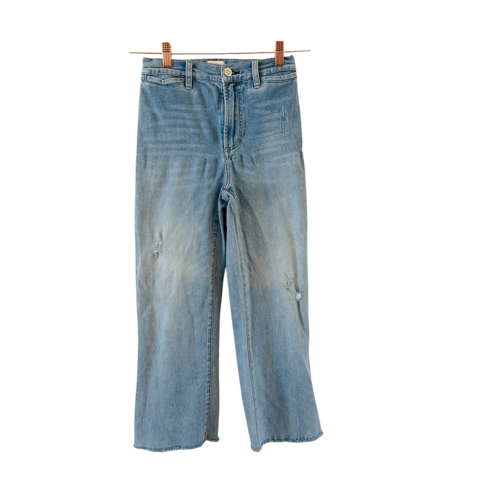 Alice + Olivia Jeans Womens 25 Light Blue Distressed Wide Leg Cropped High Rise